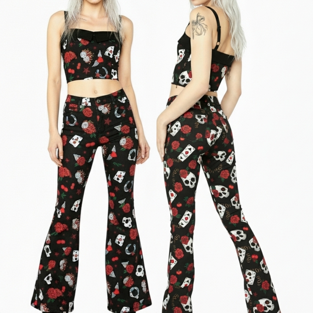 Dk Current mood up the ante blk wide leg crop baby doll top two pc set XXL NWT